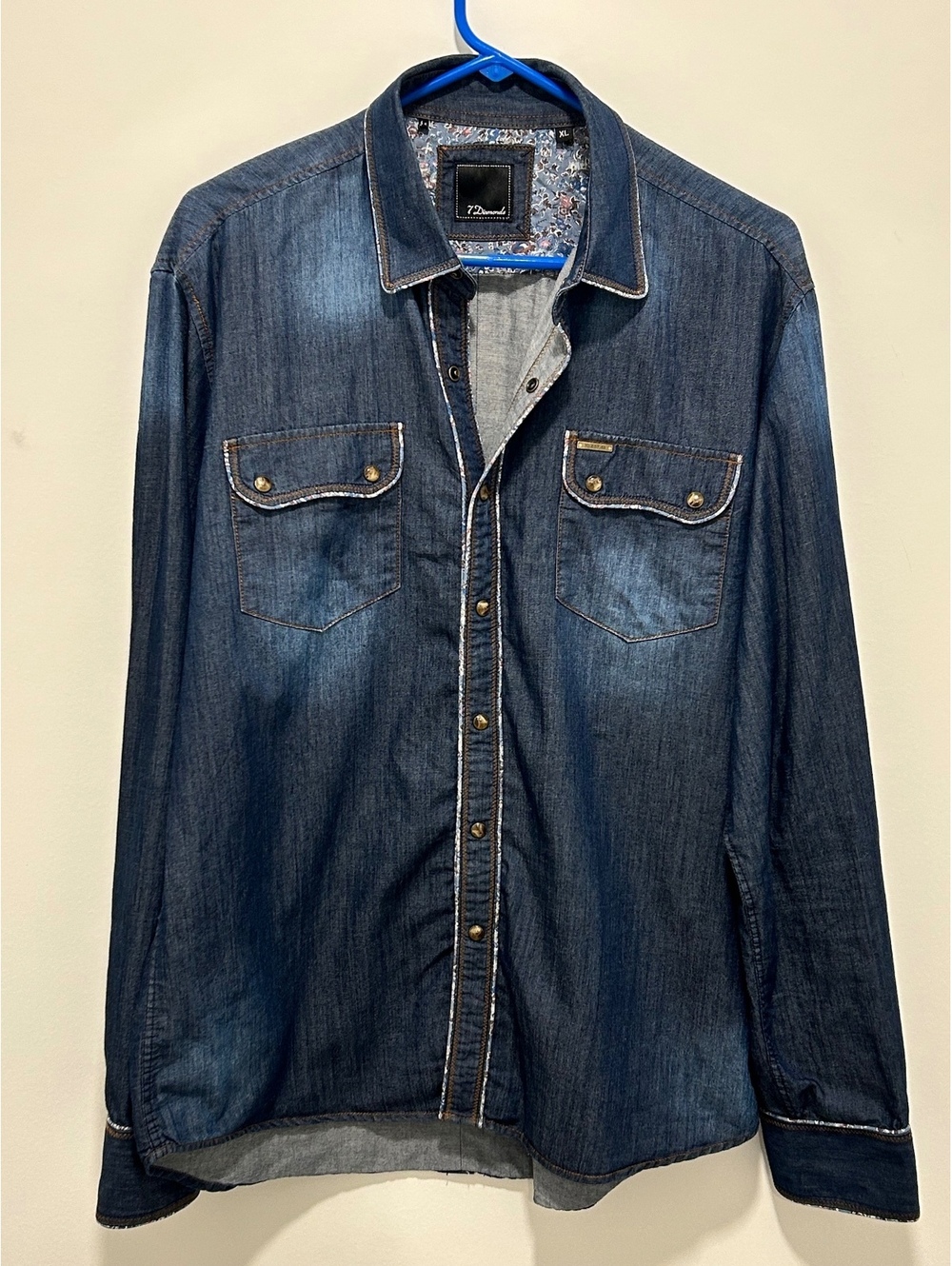 7 Diamonds Men's Denim Button-Up Shirt XL